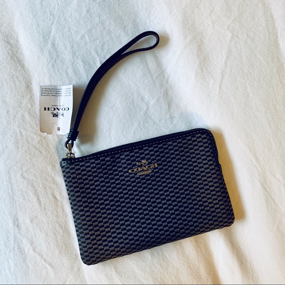 Black and Gray Jacquard Coach Wristlet